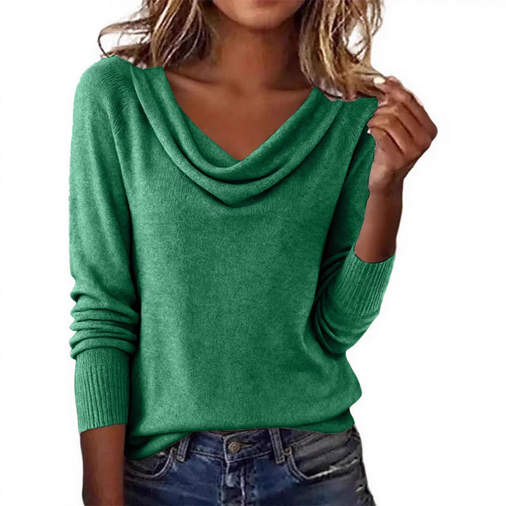 Damen Feiner Strickpullover mit Wasserfallkragen und Rippbündchen – Mavelle