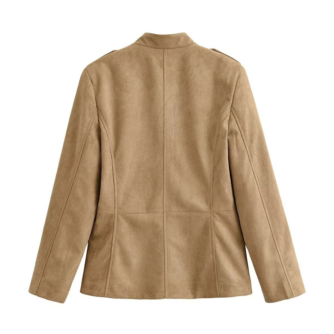 Damen taillierte Safari-Jacke in Velourslederoptik mit Pattentaschen Echo Archiv