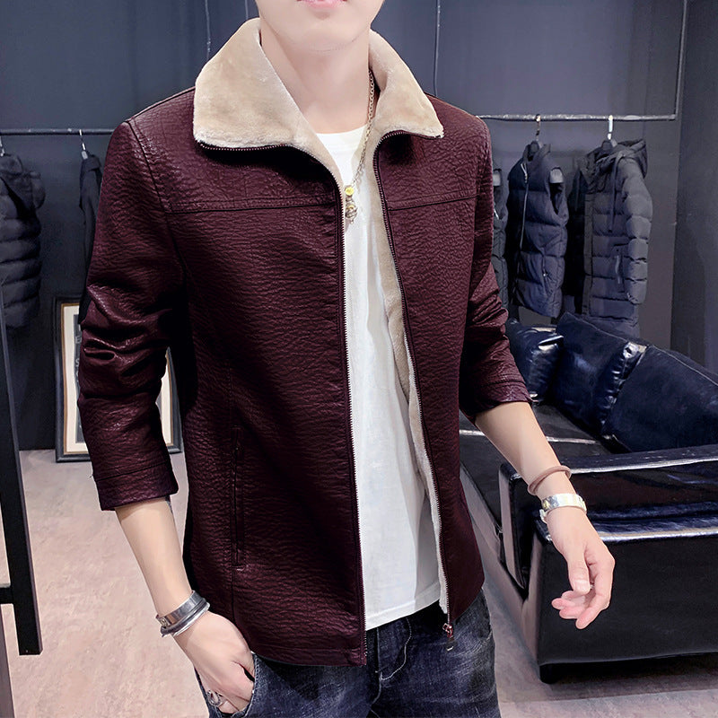 Herren schmal geschnittenes Kunstleder Blouson mit strukturiertem Finish und Teddykragen Echoarchiv