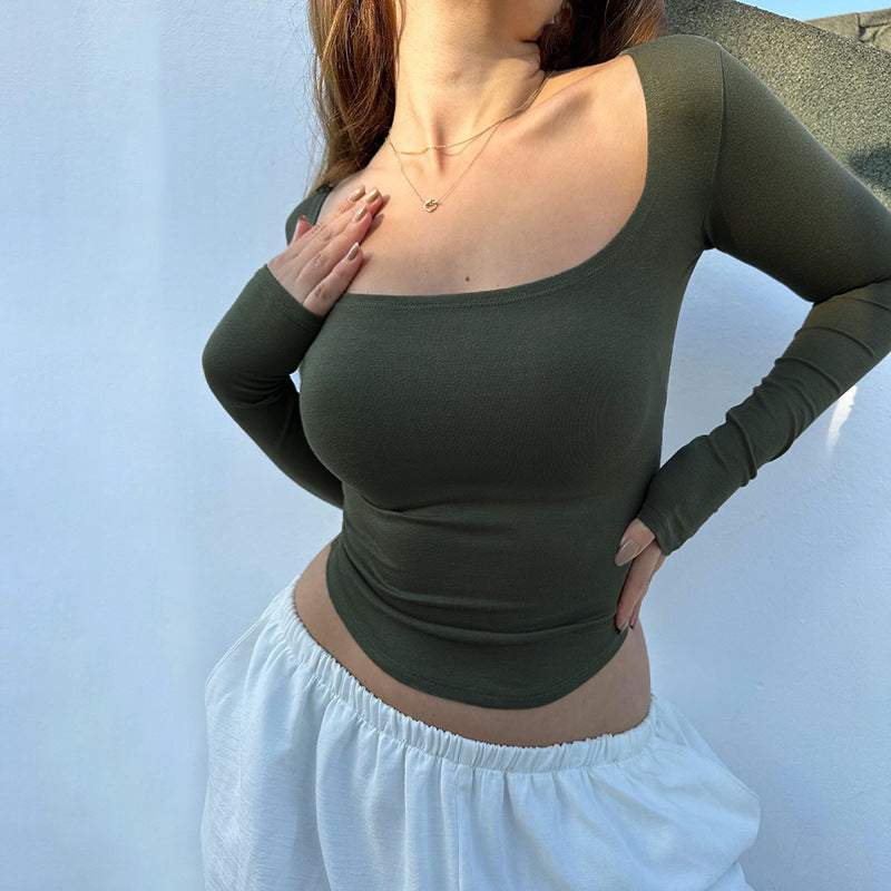 Damen Enganliegendes Langarm-Croppedshirt mit quadratischem Ausschnitt Echo Archiv