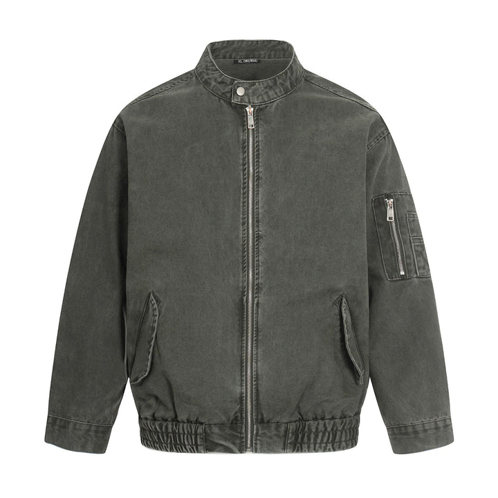 Herren kurz geschnittene Vintage‑Wasch Bomberjacke im Boxy‑Cut mit Stehkragen und Ärmel‑Reißverschluss Echoarchiv
