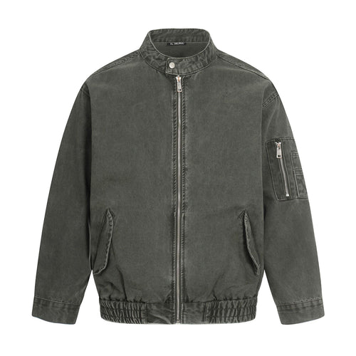 Herren kurz geschnittene Vintage‑Wasch Bomberjacke im Boxy‑Cut mit Stehkragen und Ärmel‑Reißverschluss Echoarchiv