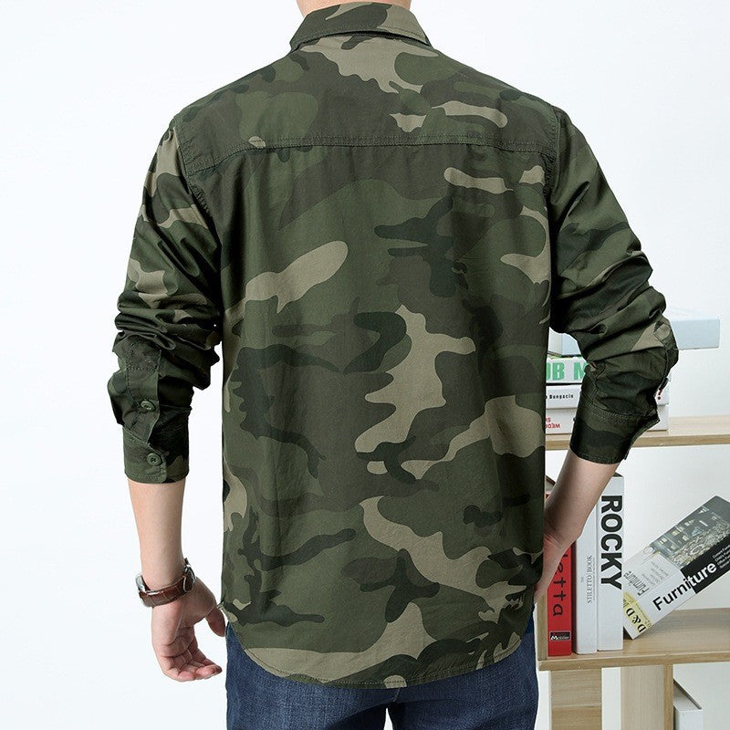 Herren nan militärisch inspiriertes Overshirt aus Baumwollmix mit Tarnmuster, Klappbrusttaschen und regular fit Echo Archiv