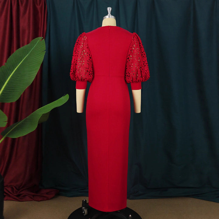 Damen elegantes Maxi-Kleid mit extravaganten Puffärmeln und schickem Schlitz Echo Archiv