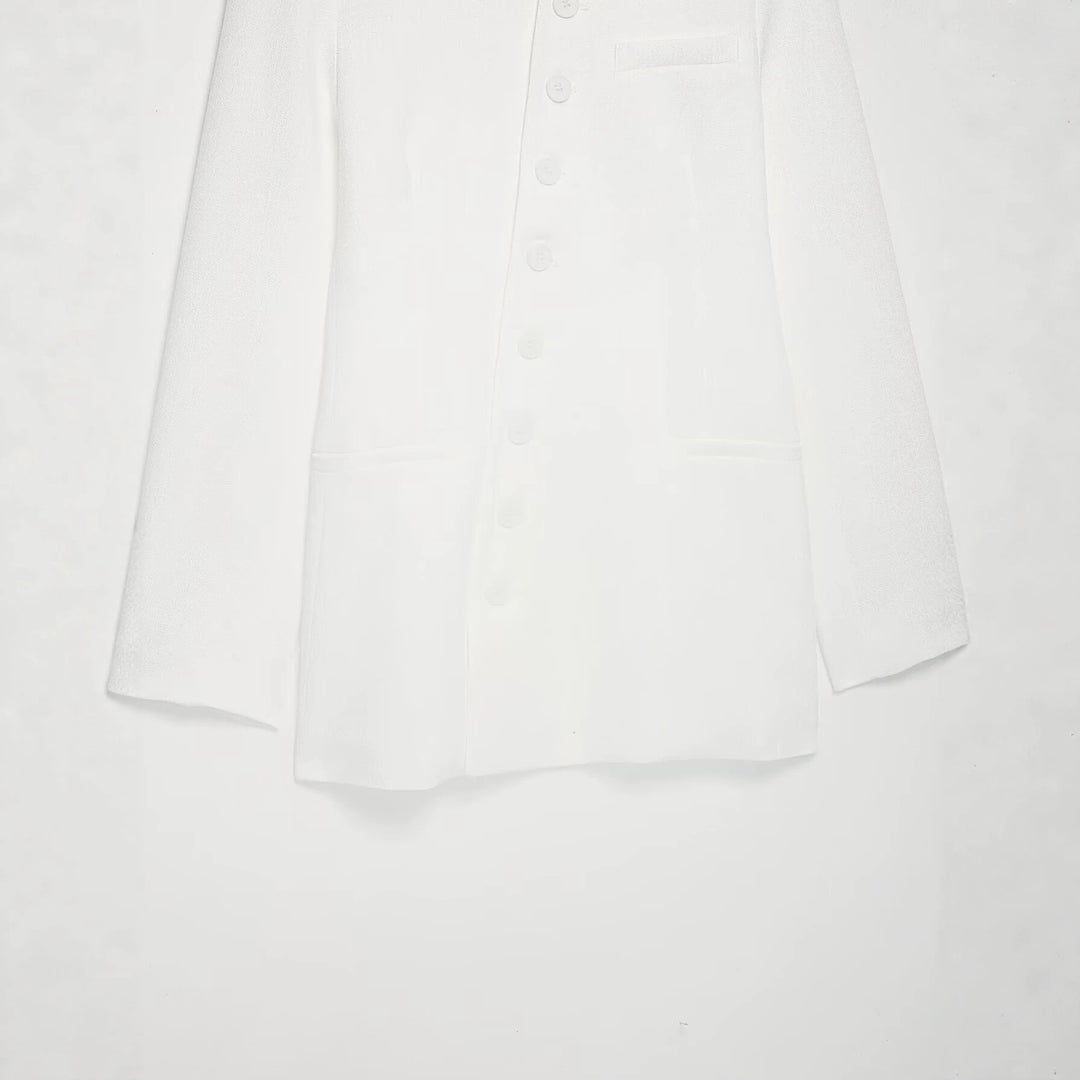 Damen Mandarin-Kragen Longblazer mit durchgehender Knopfleiste und aufgesetzten Taschen Echo Archiv