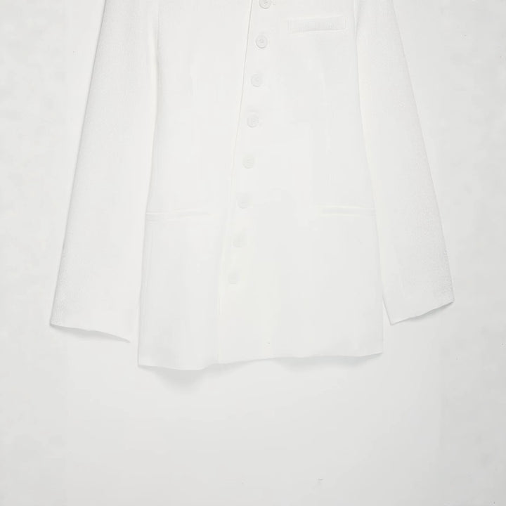 Damen Mandarin-Kragen Longblazer mit durchgehender Knopfleiste und aufgesetzten Taschen Echo Archiv