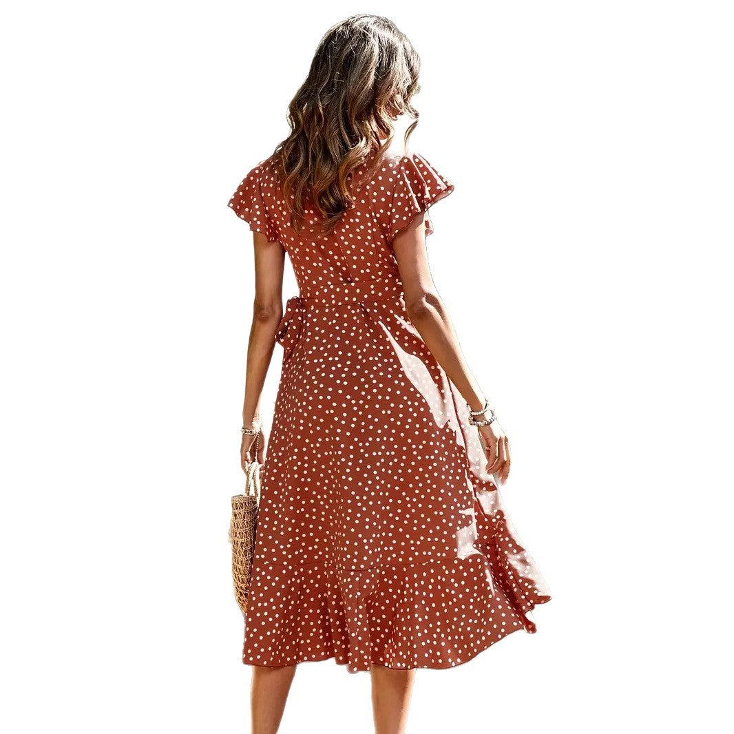 Damen Wickelkleid mit Punkten und fließendem Schnitt Echoarchiv