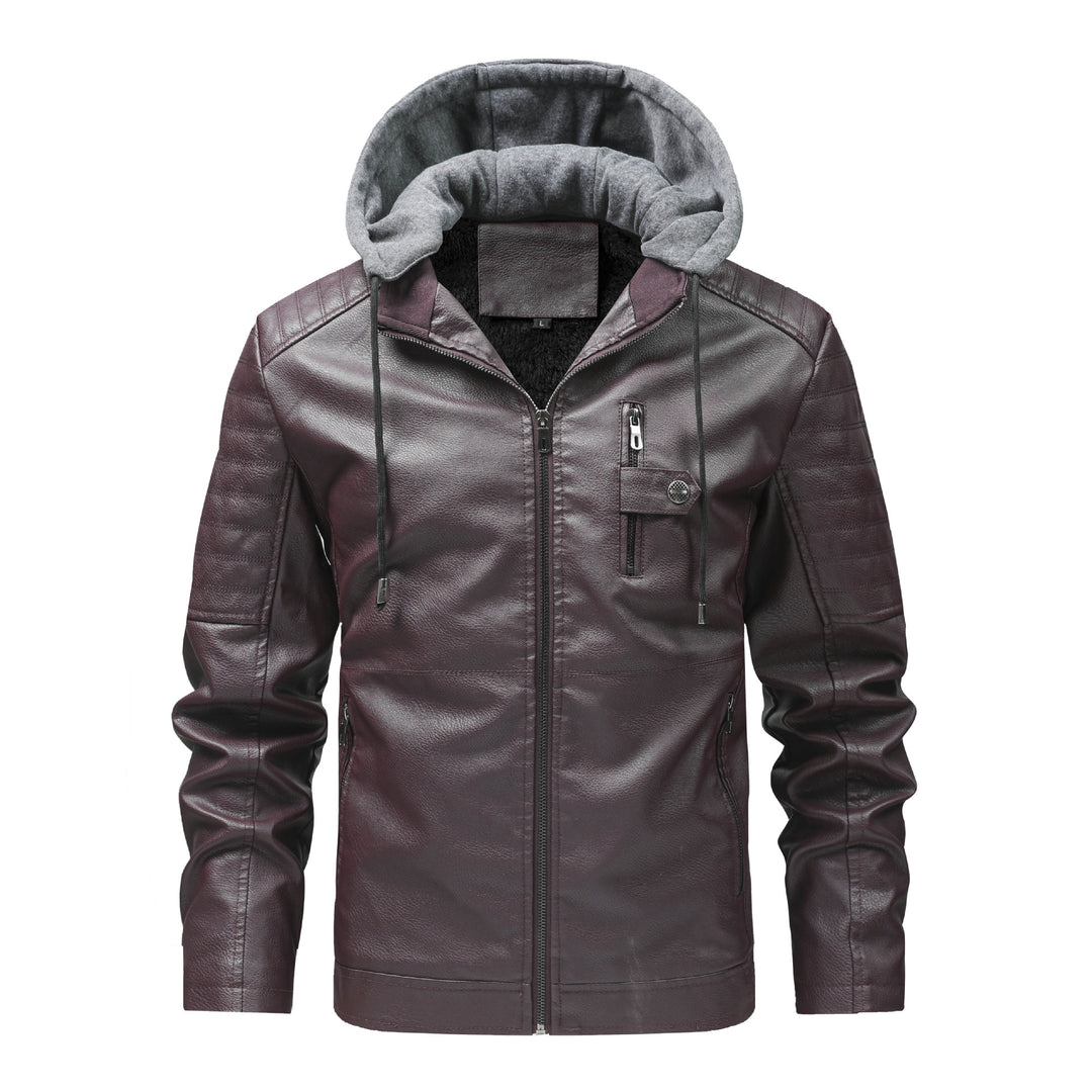 Herren Modische Lederjacke mit Kapuze Echo Archiv