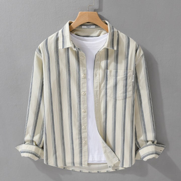 Herren Freizeithemd im Overshirt‑Stil aus leichtem Baumwollmix mit vertikalen Streifen Echoarchiv