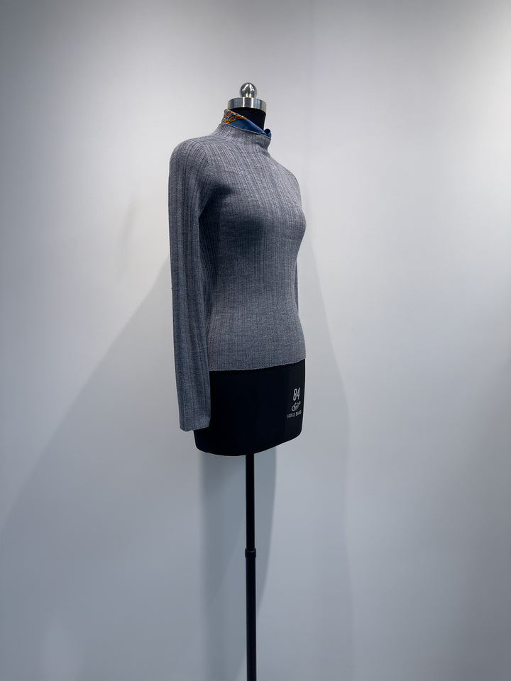 Damen stilvoll gerippter Stehkragenpullover Echoarchiv