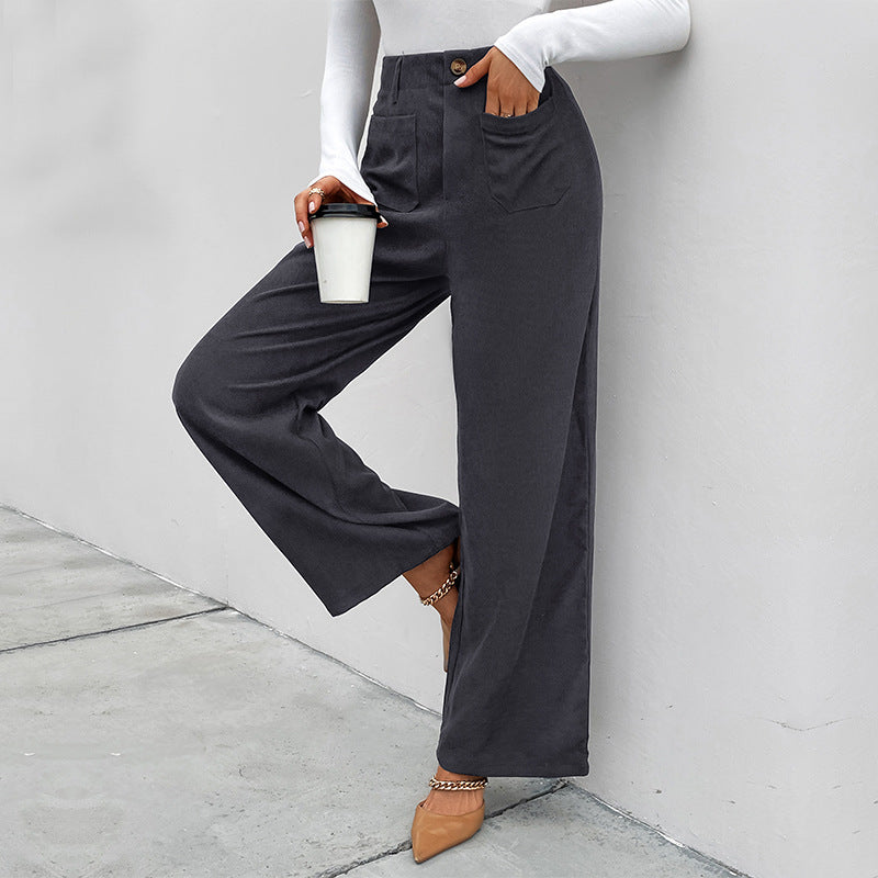 Damen Weite Cordhose mit hoher Taille, aufgesetzten Taschen und weitem Bein Echoarchiv