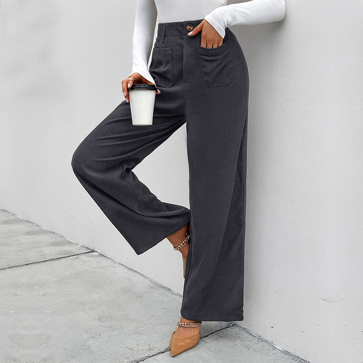 Damen Weite Cordhose mit hoher Taille, aufgesetzten Taschen und weitem Bein Echoarchiv