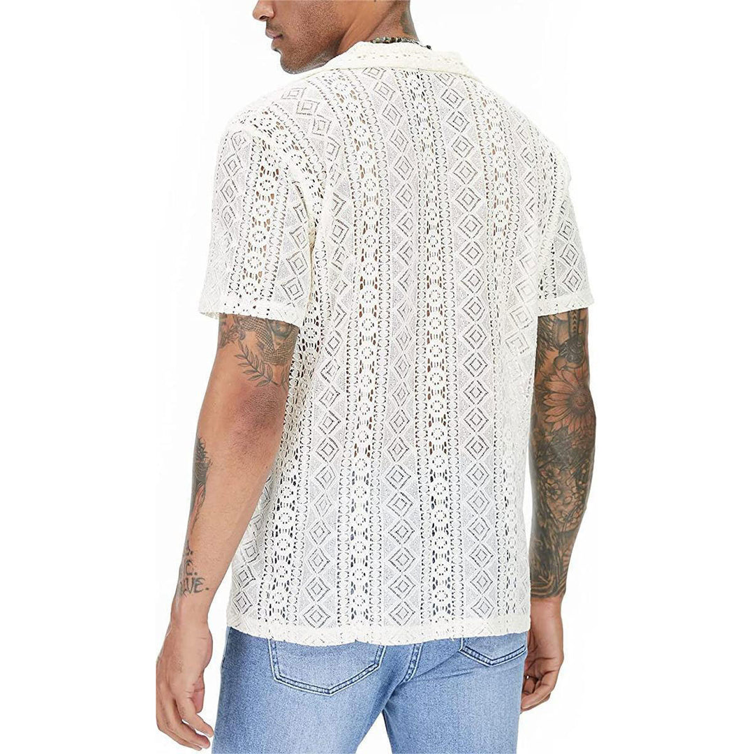 Herren luftiges Strickhemd mit durchbrochenem Design und kurzen Ärmeln Echoarchiv
