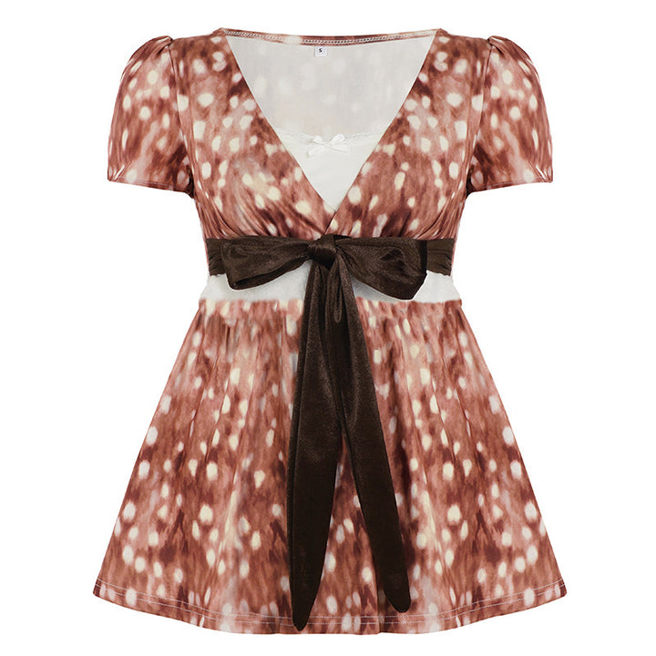 Damen Verspieltes Wickelkleid mit tiefem V-Ausschnitt und Taillenbetonung Echo Archiv