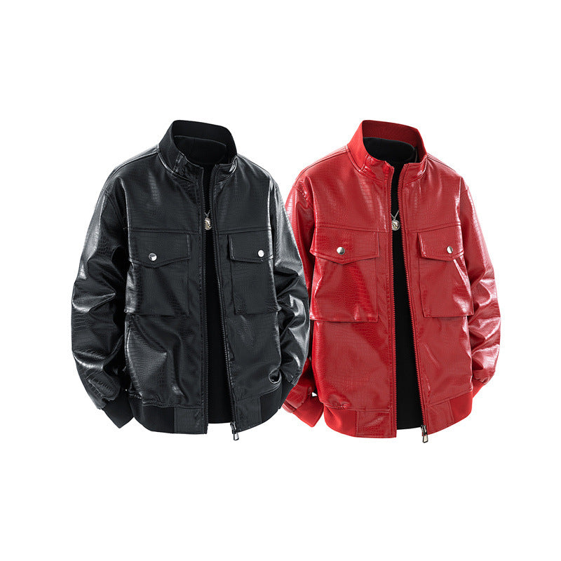 Herren Kunstleder Bomberjacke mit strukturiertem Design und praktischen Taschen Echoarchiv