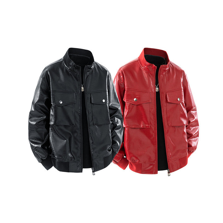 Herren Kunstleder Bomberjacke mit strukturiertem Design und praktischen Taschen Echoarchiv