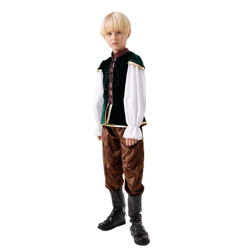 Unisex nan mittelalterliches Kinderkostüm Set mit Samtweste, geraffter Pluderhose und Renaissance-Details Echo Archiv