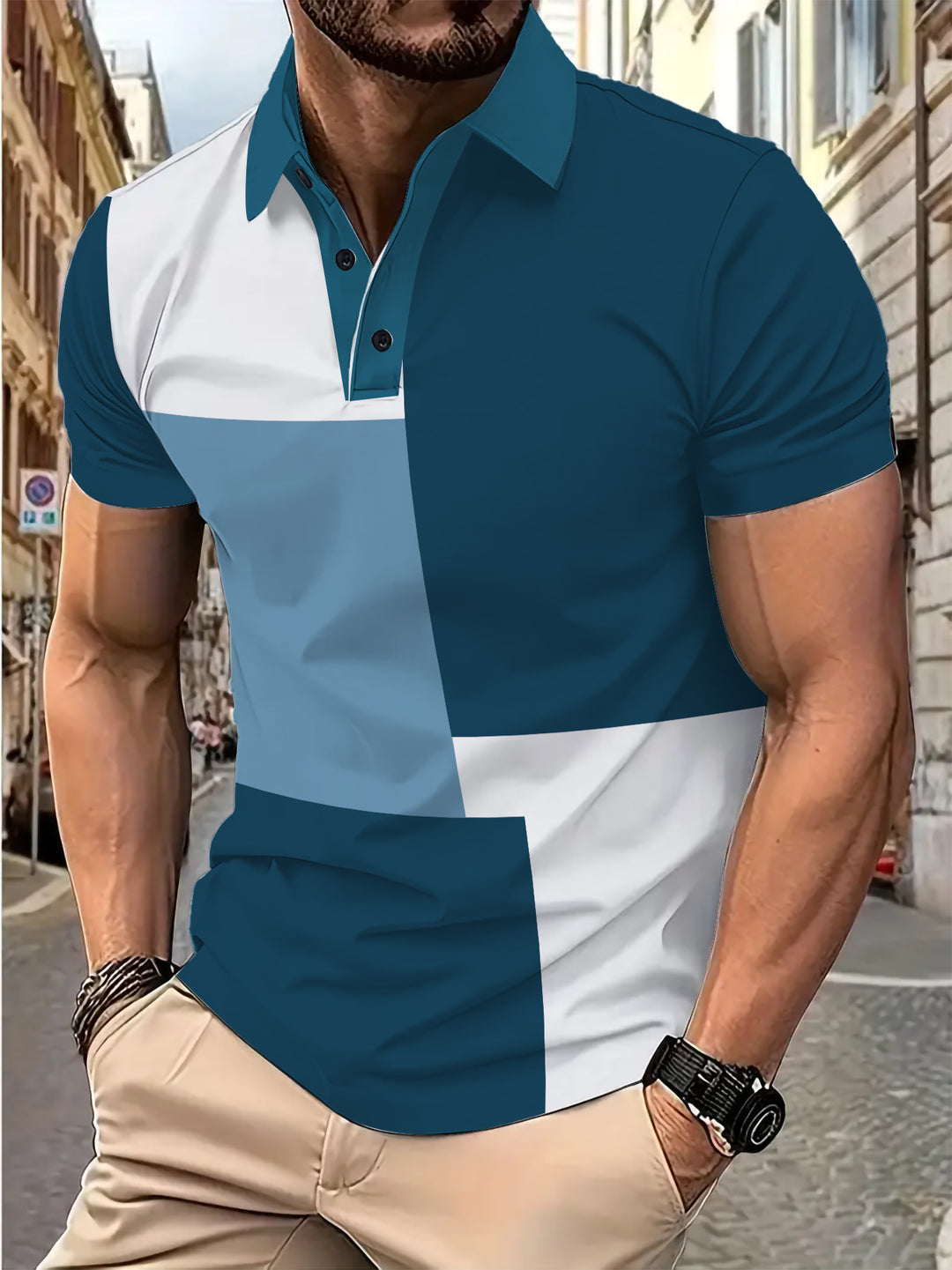 Herren Kurzarm Poloshirt mit modernem Blockdesign Echoarchiv
