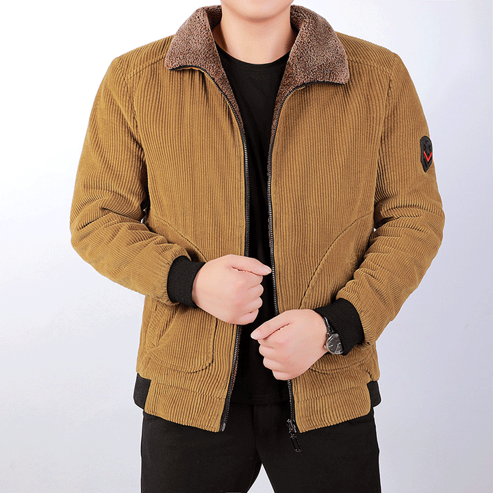 Herren Kurz geschnittene Cord‑Bomberjacke mit Teddykragen und Rippbündchen – Brevano