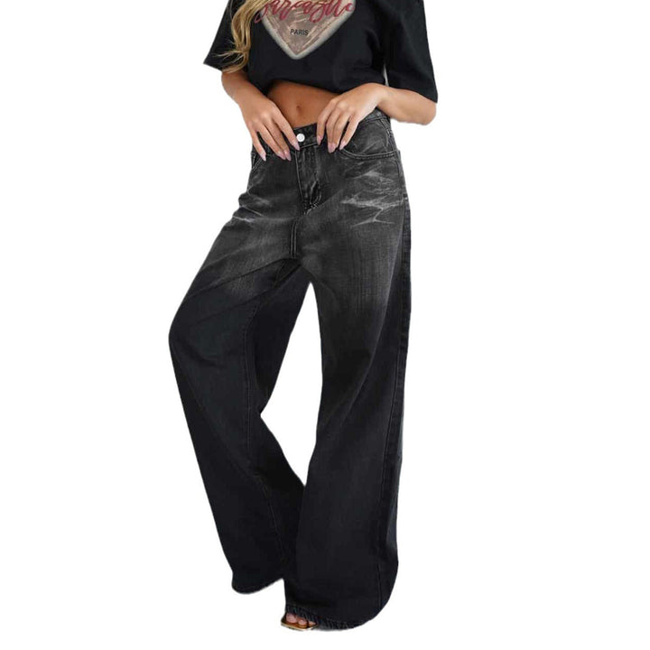 Damen lockere High-Waist Jeans mit angesagtem Farbverlauf und weitem Bein Echo Archiv