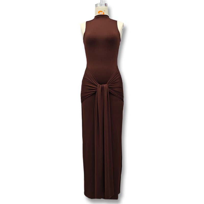 Damen Elegantes Maxikleid mit hochgeschlossenem Kragen und Drapierung Echo Archiv
