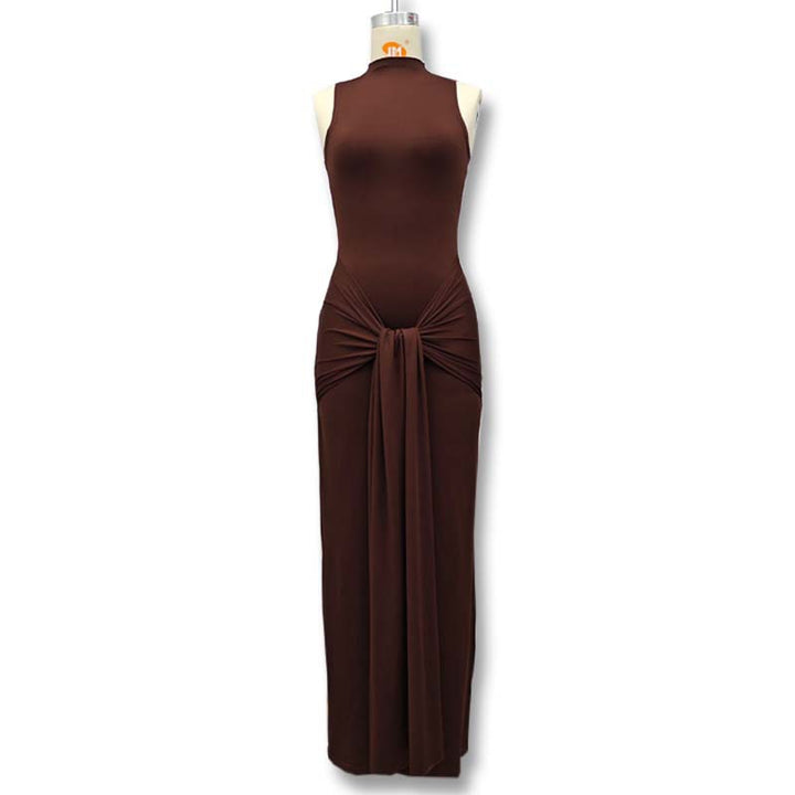 Damen Elegantes Maxikleid mit hochgeschlossenem Kragen und Drapierung Echo Archiv
