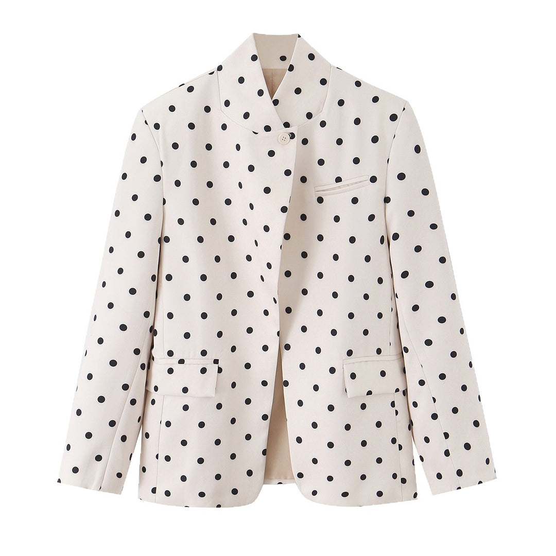 Damen Gepunkteter Boxy‑Blazer mit Stehkragen und Pattentaschen Echoarchiv