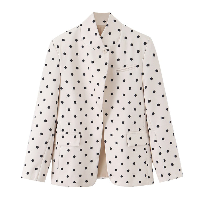 Damen Gepunkteter Boxy‑Blazer mit Stehkragen und Pattentaschen Echoarchiv
