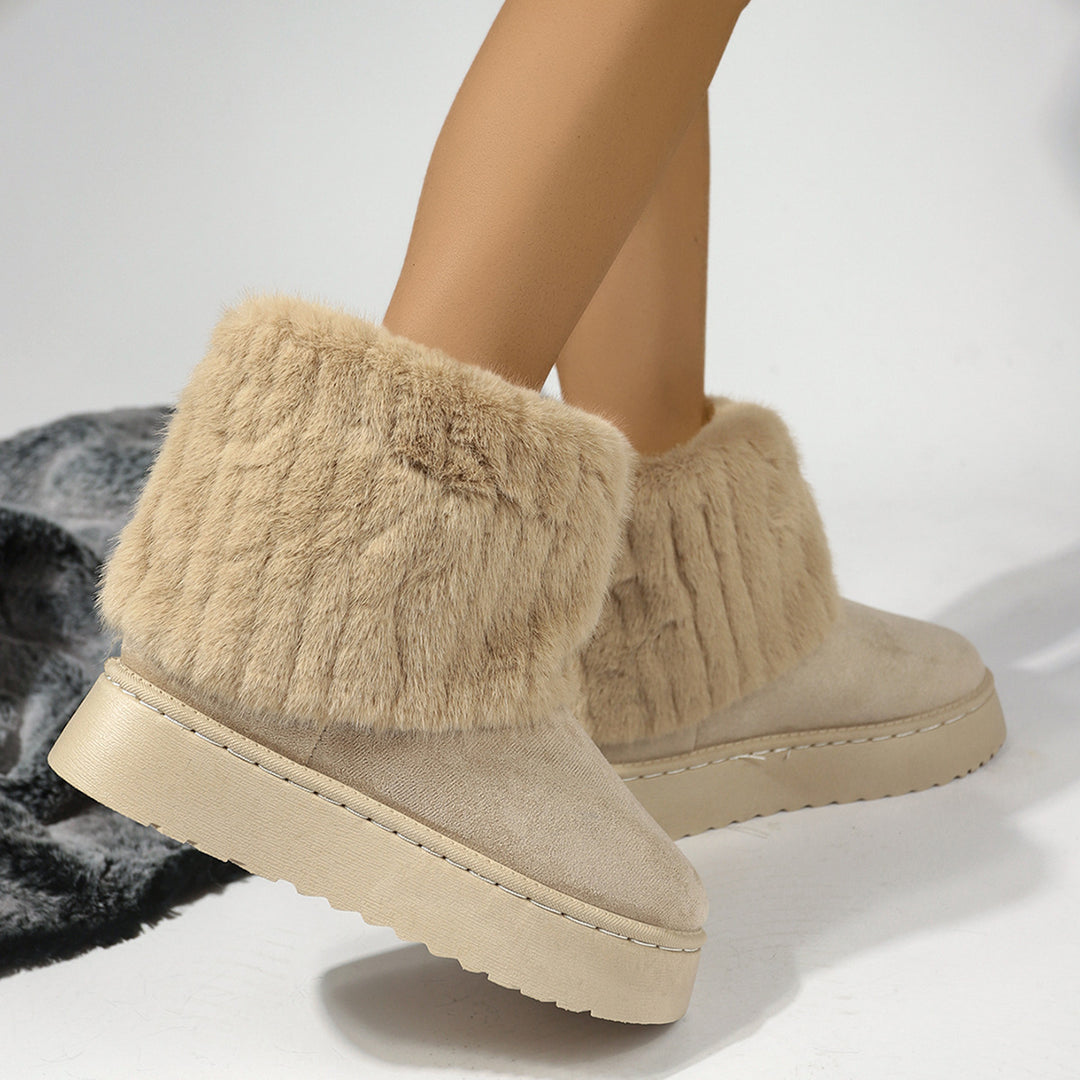 Damen Warme Plateau-Winterboots mit breitem Kunstfellschaft und dämpfender Sohle Echoarchiv