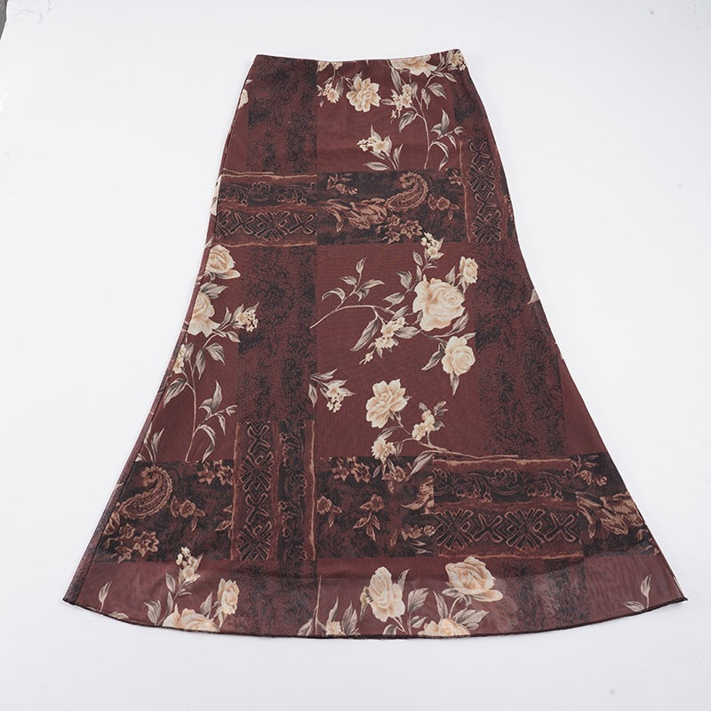 Damen Maxi-Rock mit floralem Design und transparenter Chiffon-Überlage Echo Archiv