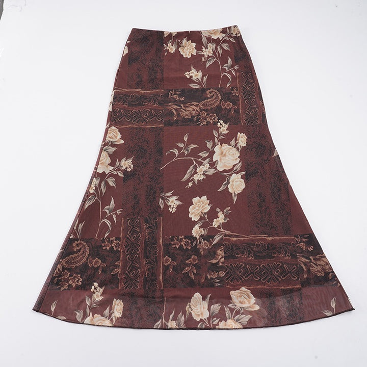Damen Maxi-Rock mit floralem Design und transparenter Chiffon-Überlage Echo Archiv
