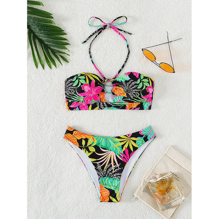 Damen Bandeau-Bikini mit raffiniertem Ringdetail und floralem Druck Echo Archiv