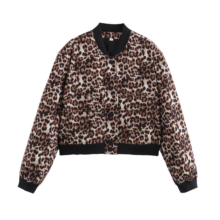 Damen nan kurzgeschnittene Bomberjacke mit Animalprint, Rippenbündchen, aufgesetzten Taschen und Druckknopfverschluss Echo Archiv