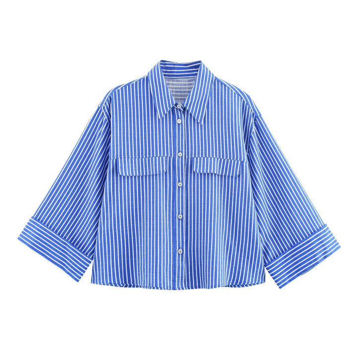 Damen gestreifte Bluse mit voluminösen Ärmeln und praktischen Taschen Echo Archiv