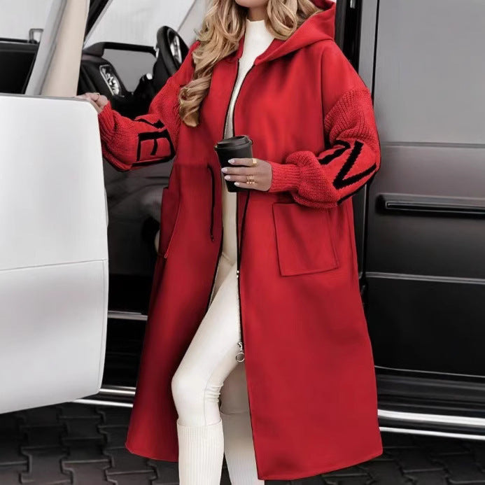 Damen nan Kapuzenmantel mit oversized Schnitt, gestrickten Ärmelbündchen und aufgesetzten Taschen Echo Archiv