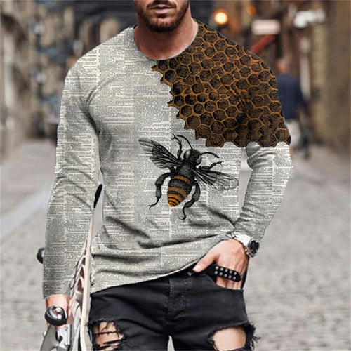 Herren Langarmshirt mit kreativem Bienen- und Honigwabenmuster Echoarchiv