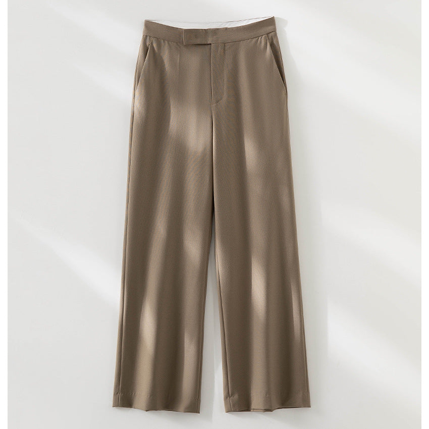 Damen Hochtaillierte weite Palazzo-Hose aus fließendem Satin mit Bügelfalte Echoarchiv