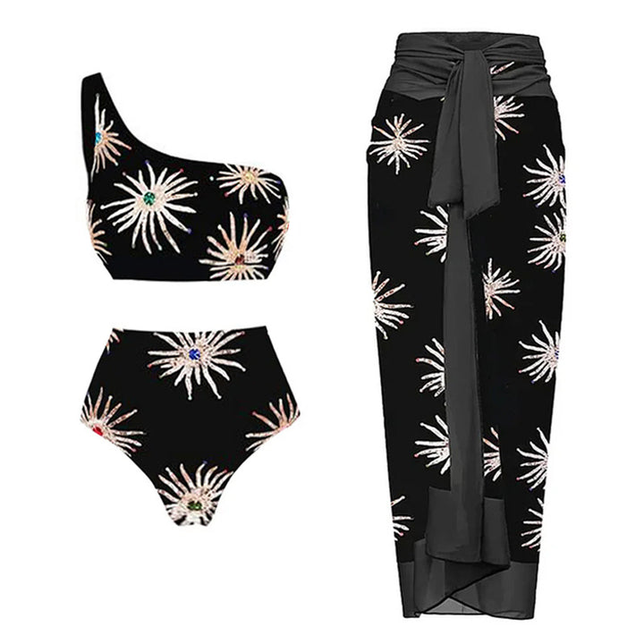 Damen Elegantes asymmetrisches Bikini-Set mit funkelndem Blumendesign Echo Archiv