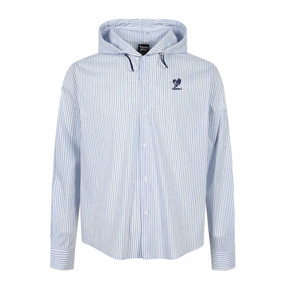 Unisex Gestreiftes Kapuzen‑Hemd im Overshirt‑Stil mit verdeckter Knopfleiste und Logo‑Stick Echoarchiv