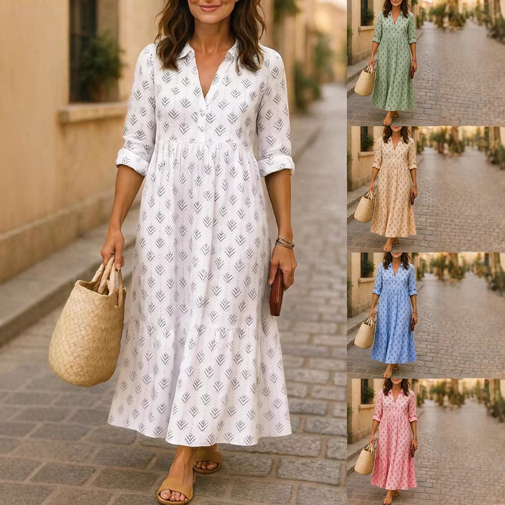 Damen Maxikleid mit elegantem Kragen und floralen Mustern Echo Archiv