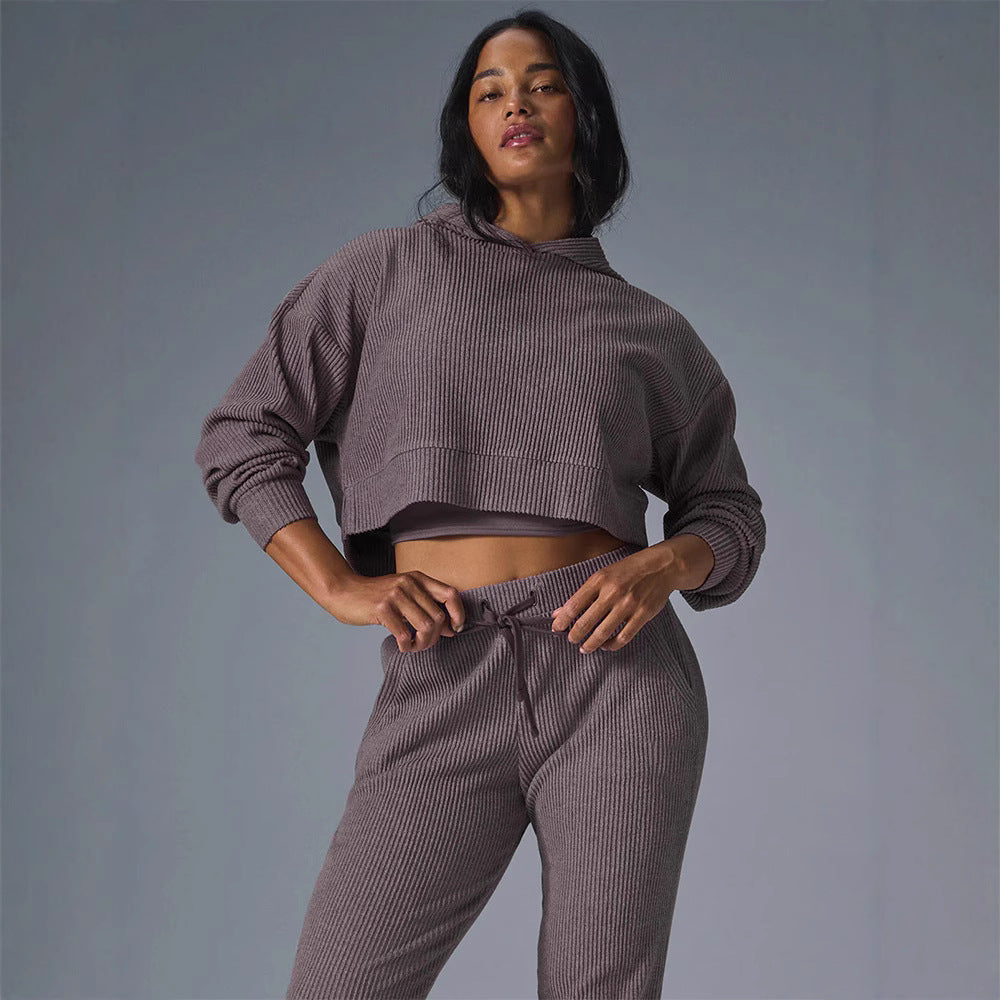 Damen Gerippte High‑Waist Loungehose mit Kordelzug und Bündchen – Avélisse