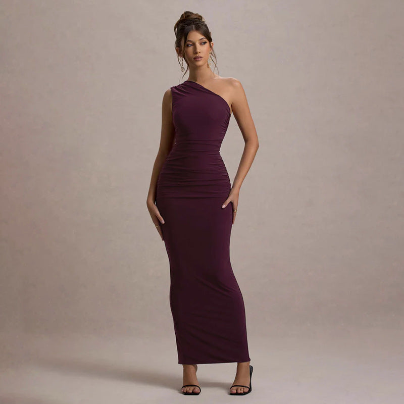 Damen schulterfreies Maxikleid mit Rüschendetails und figurbetonter Silhouette Echoarchiv