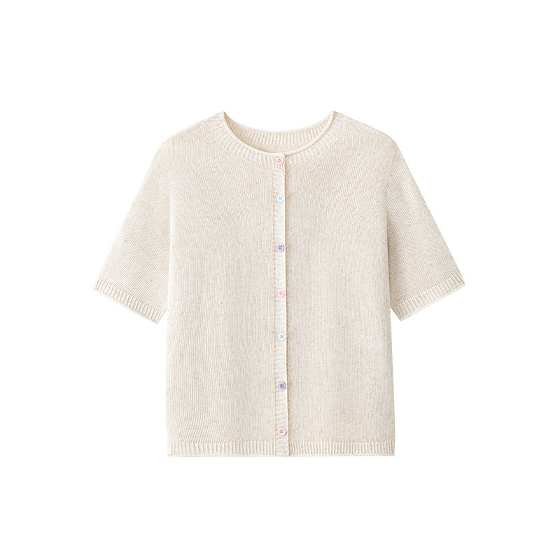 Damen Kurzarm-Feinstrick-Cardigan mit Rundhalsausschnitt & feiner Knopfleiste Echo Archiv