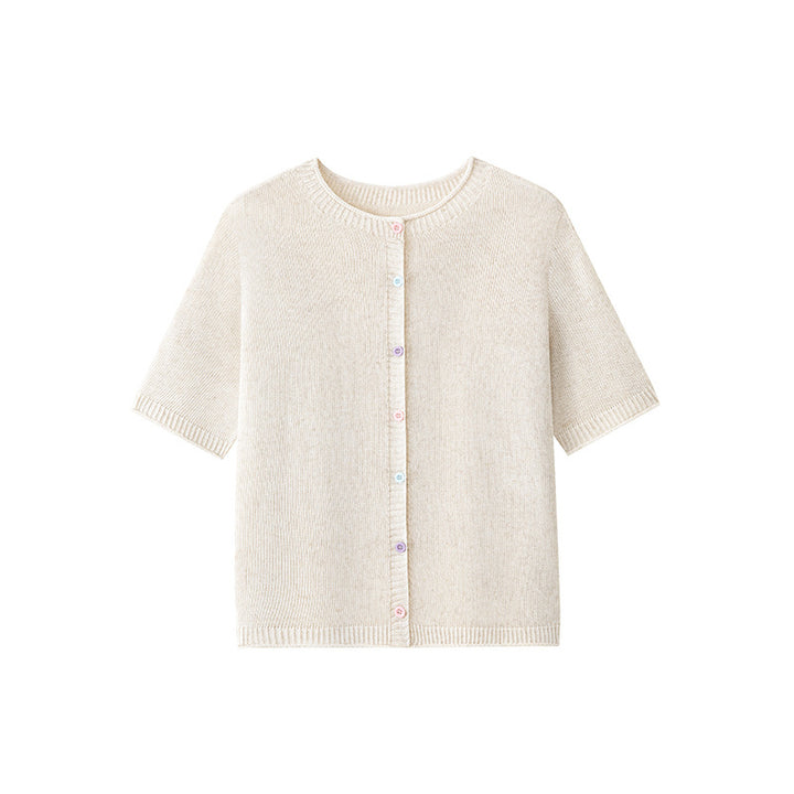 Damen Kurzarm-Feinstrick-Cardigan mit Rundhalsausschnitt & feiner Knopfleiste Echo Archiv