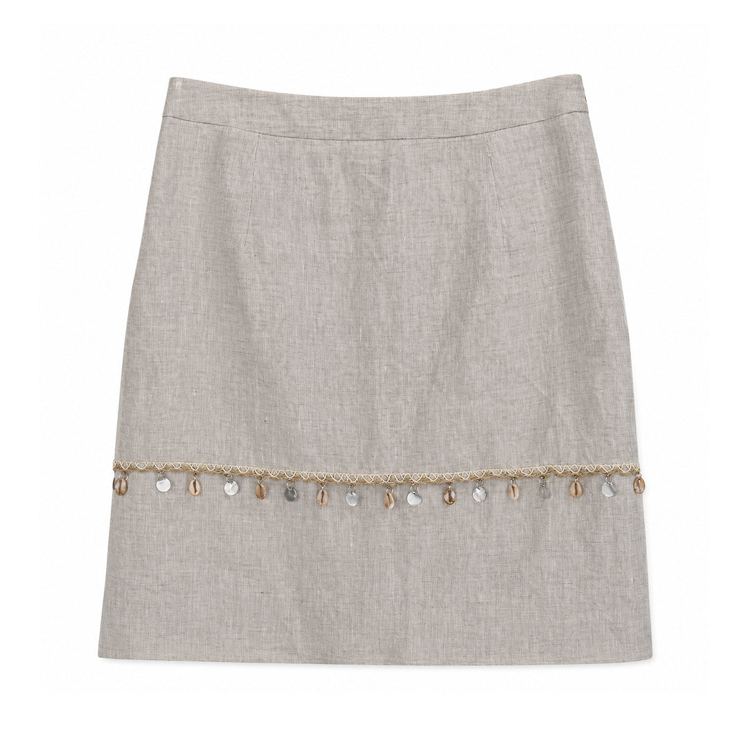 Damen Eleganter Leinenrock mit Zierperlen Echo Archiv