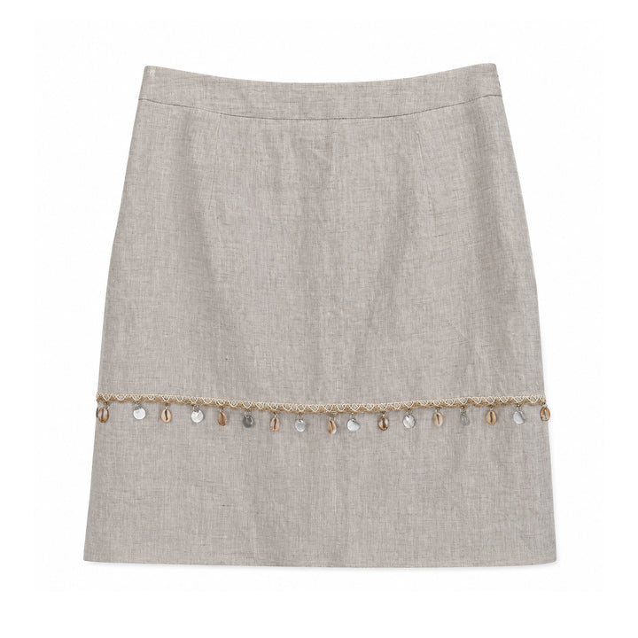 Damen Eleganter Leinenrock mit Zierperlen Echo Archiv