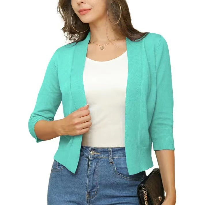 Damen nan offener Kurzcardigan mit dreiviertelärmeln und elastischem Saum Echo Archiv