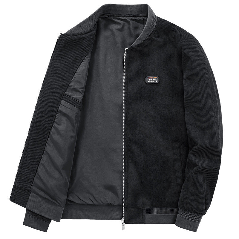 Herren Leichter Cordblouson mit wattiertem Innenfutter, Rippbündchen und Logo-Patch – Taviero
