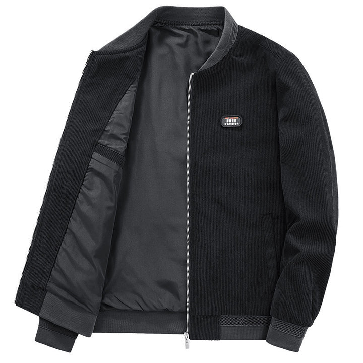 Herren Leichter Cordblouson mit wattiertem Innenfutter, Rippbündchen und Logo-Patch – Taviero