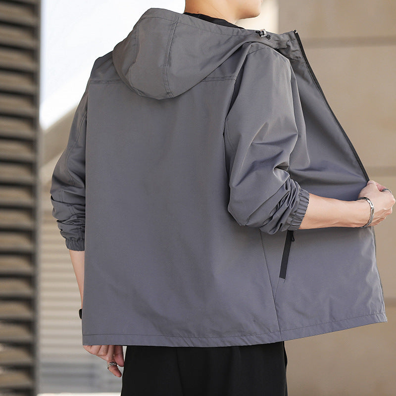 Herren Leichte wasserabweisende Kapuzenjacke im Urban-Minimalstil mit Reißverschluss Echo Archiv